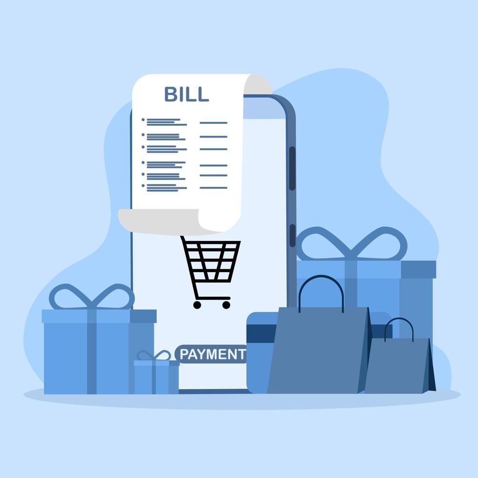 Online shopping via cell phone. shopping cart for online shopping concept Online shopping concept, Receipt of payment via internet, Website background banner vector illustration
