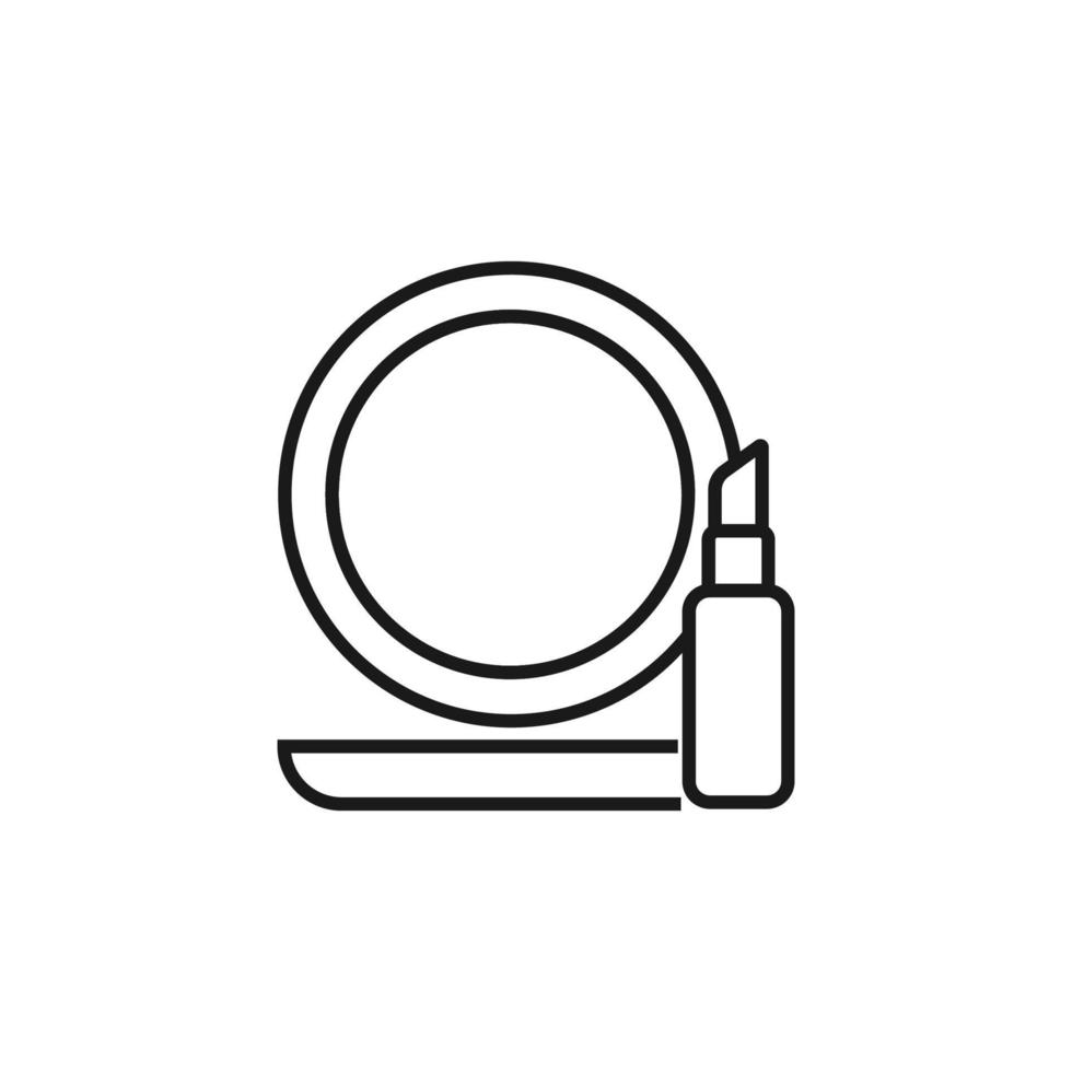 Make Up Mirror and Lipstick Isolated Line Icon. Editable stroke. Vector sign for adverts, stores, shops, articles, UI, apps, sites. Minimalistic sign drawn with black line