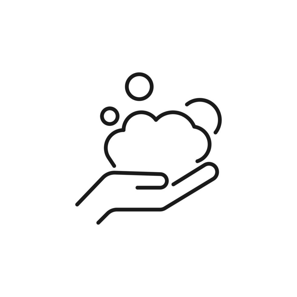 Foam in Outstretched Hand Isolated Line Icon. Editable stroke. Vector sign for adverts, stores, shops, articles, UI, apps, sites. Minimalistic sign drawn with black line