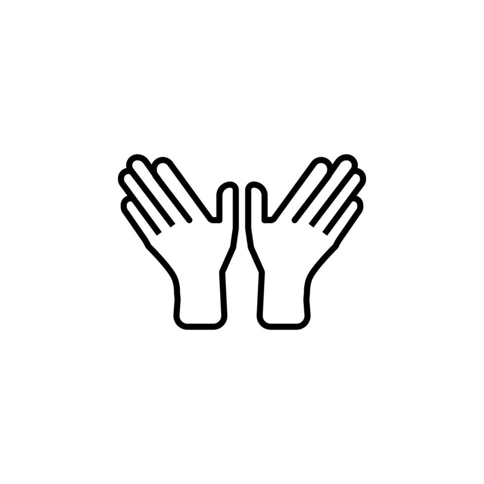 Outstretched Hands Isolated Line Icon. Editable stroke. Vector sign for adverts, stores, shops, articles, UI, apps, sites. Minimalistic sign drawn with black line