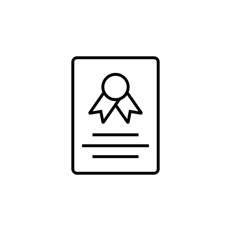 Award Ribbon on Piece of Paper Isolated Line Icon. Editable stroke. Vector sign for adverts, stores, shops, articles, UI, apps, sites. Minimalistic sign drawn with black line.