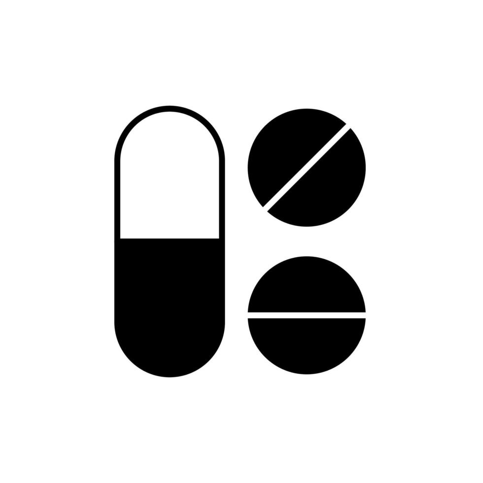Capsule and Tablet Isolated Black and White Filled Icon. Vector sign for applications, books, banners, adverts, sites, shops, stores