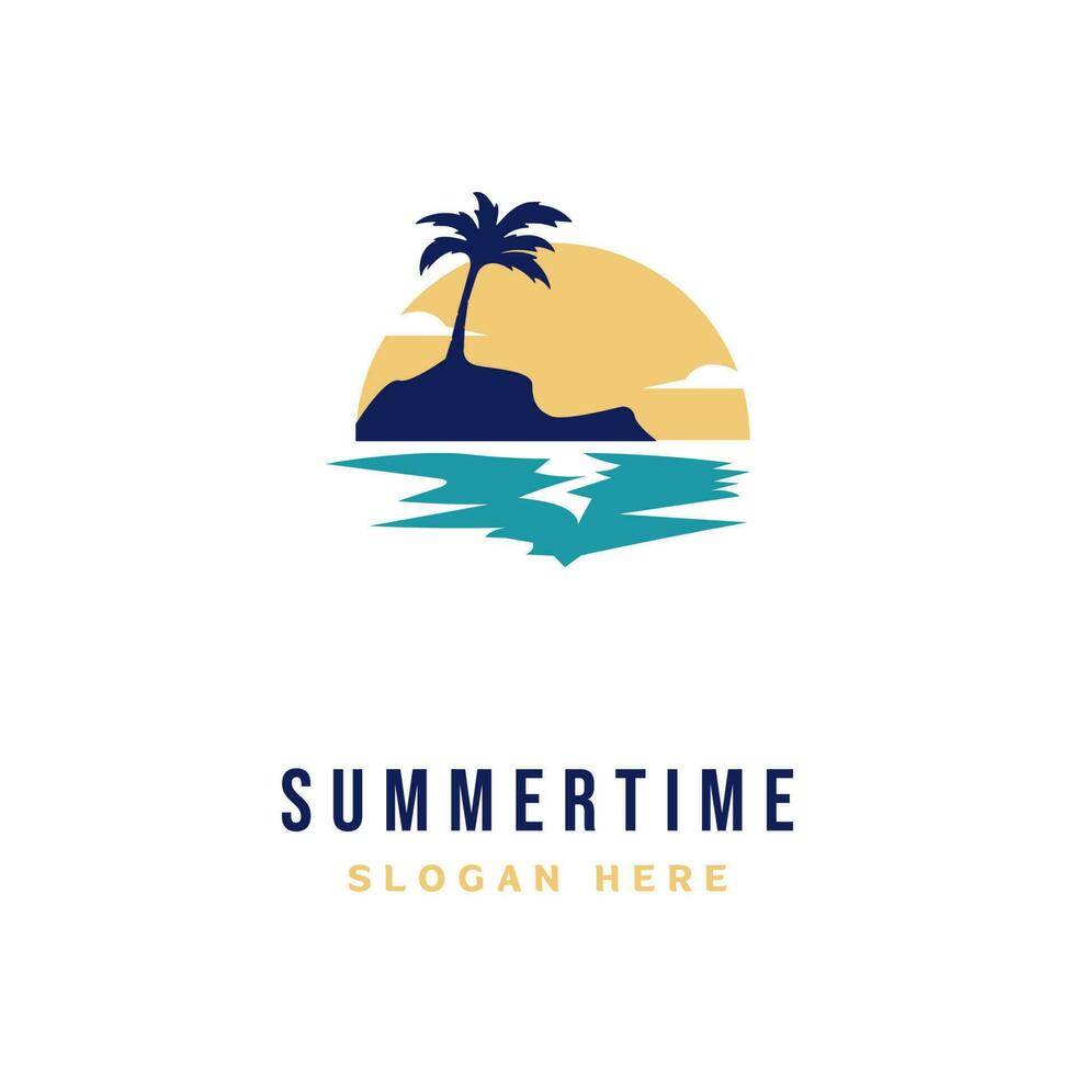 diseño de logotipo de verano con vista a la playa vector