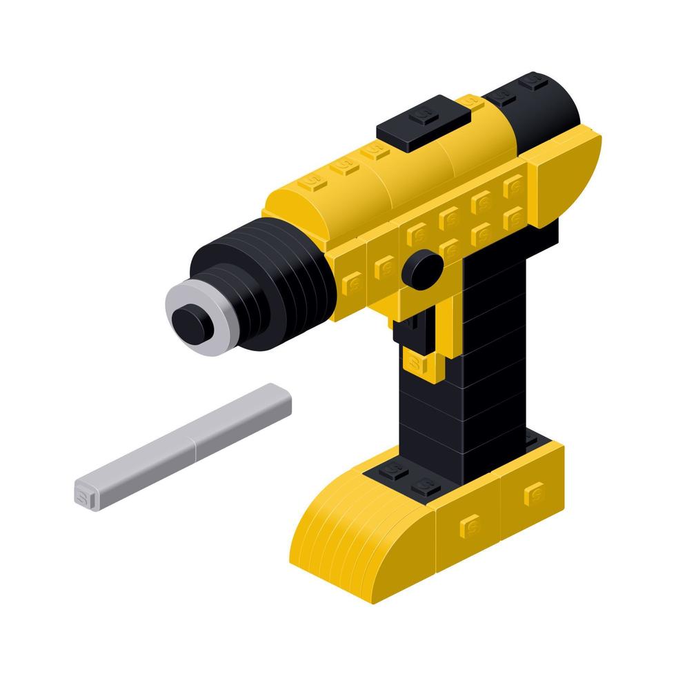 Screwdriver, drill on white background. Isometric vector clipart