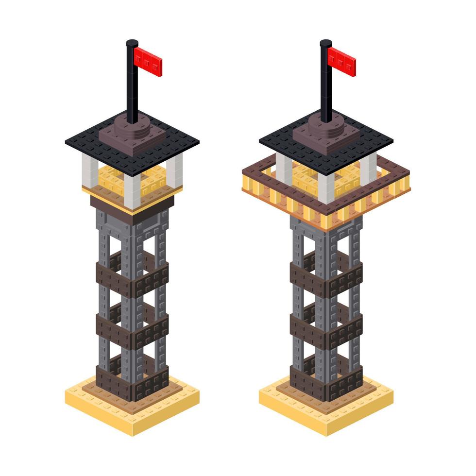 Set of observation towers in isometry. Vector illustration