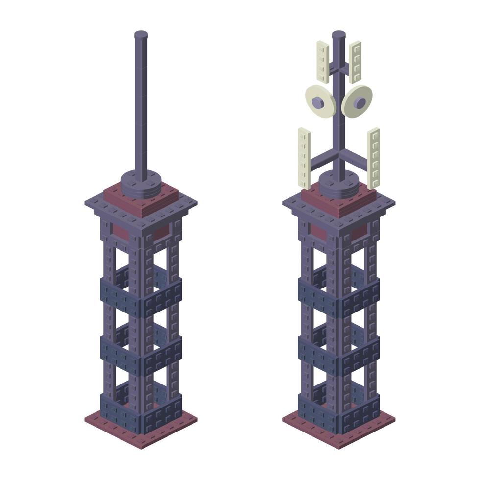 Isometric mobile communication tower on white. Vector illustration