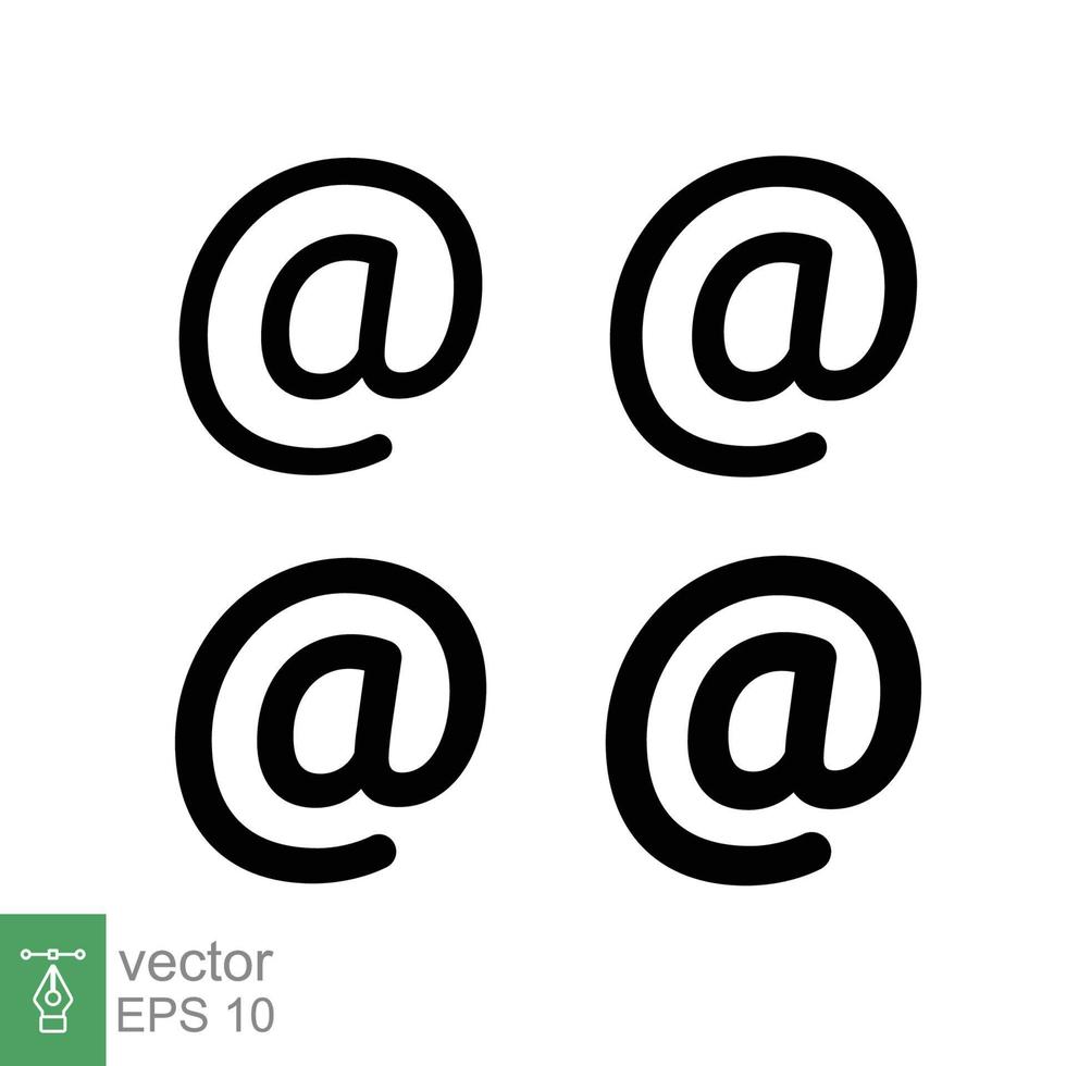 At email sign icon set. Electronic mail. Email address symbol concept with different line thickness styles. Vector illustration design collection isolated on white background. EPS 10.