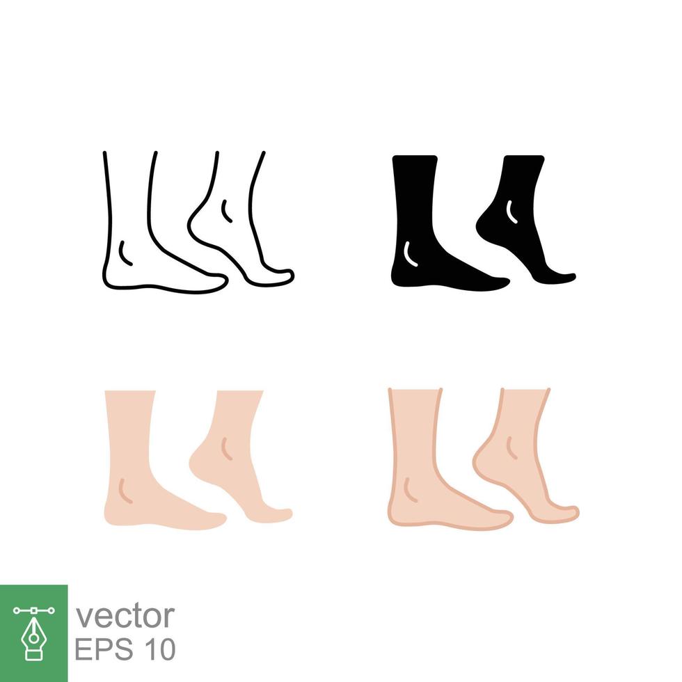 Foot, ankle icon in different style. Set of ankle sign vector icons designed in filled outline, line, glyph and solid style. Vector illustration isolated on white background. EPS 10.