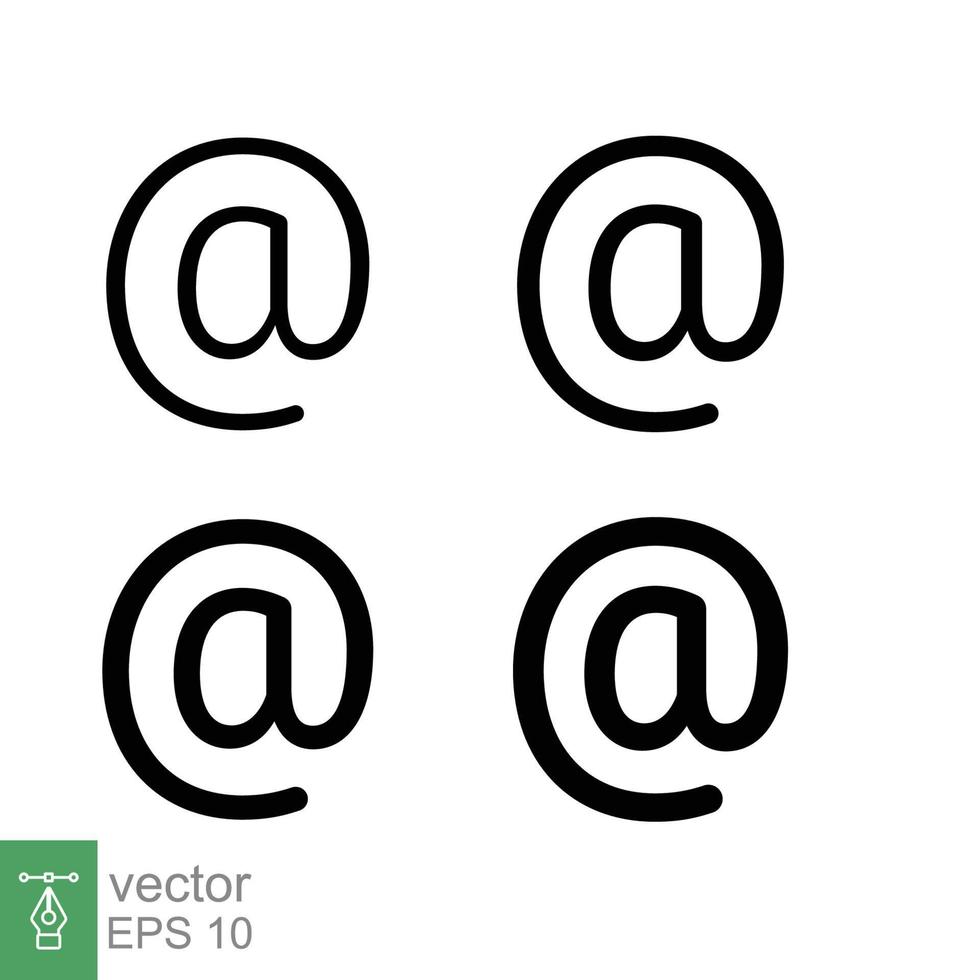 At email sign icon set. Electronic mail. Email address symbol concept with different line thickness styles. Vector illustration design collection isolated on white background. EPS 10.