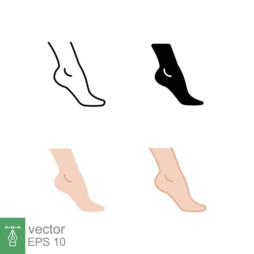 Foot, ankle icon in different style. Set of ankle sign vector icons designed in filled outline, line, glyph and solid style. Vector illustration isolated on white background. EPS 10.