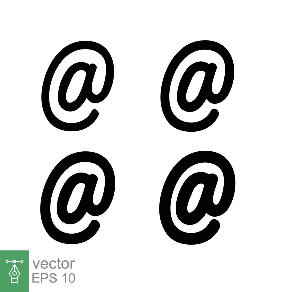 At email sign icon set. Electronic mail. Email address symbol concept with different line thickness styles. Vector illustration design collection isolated on white background. EPS 10.