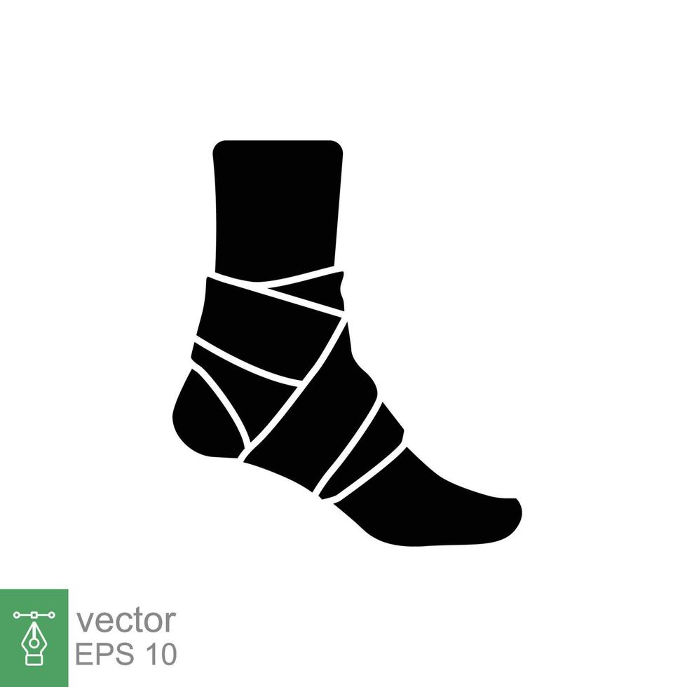 Foot, ankle wrap glyph icon. Solid style can be used for web, mobile, ui. Pain, hip, ortho, anatomy, body, care concept. Vector logo illustration isolated on white background. EPS 10.