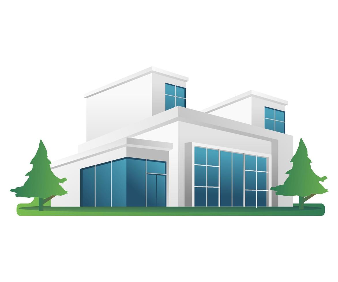 Flat isometric 3d illustration concept modern business office minimalist building vector