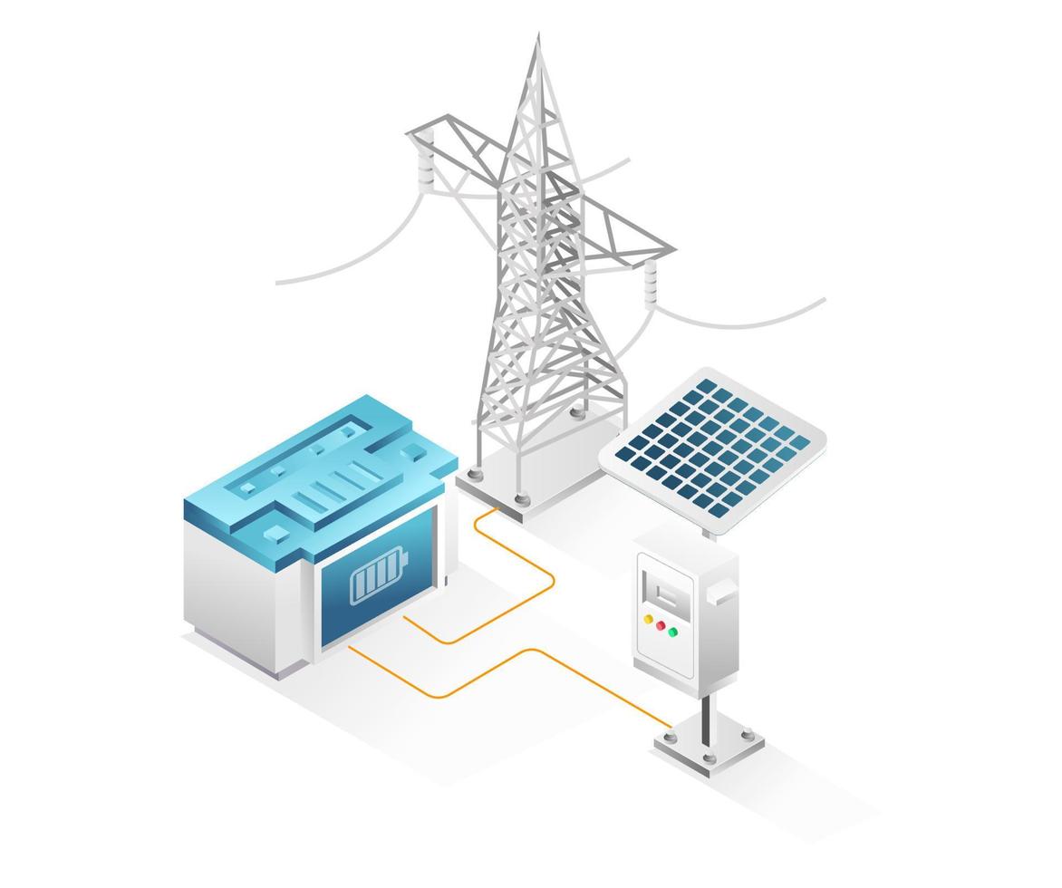 Flat isometric 3d illustration concept of solar panel energy channel vector