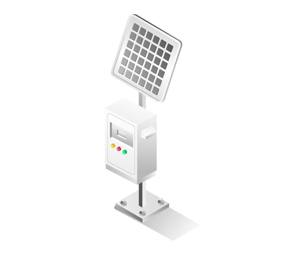 concepto de ilustración 3d isométrica plana de control de energía solar vector