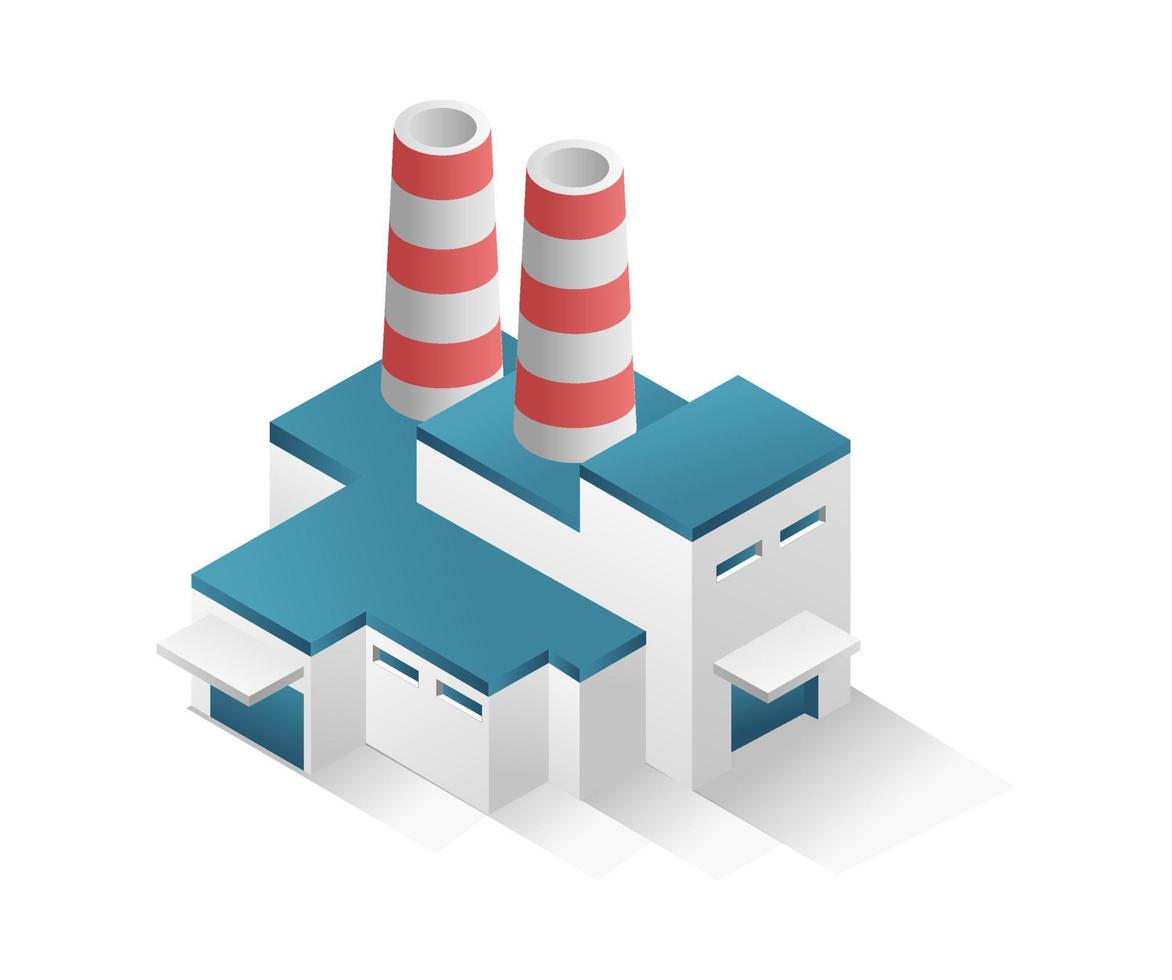 Flat isometric concept 3d illustration minimalistic building industrial warehouse and factory vector