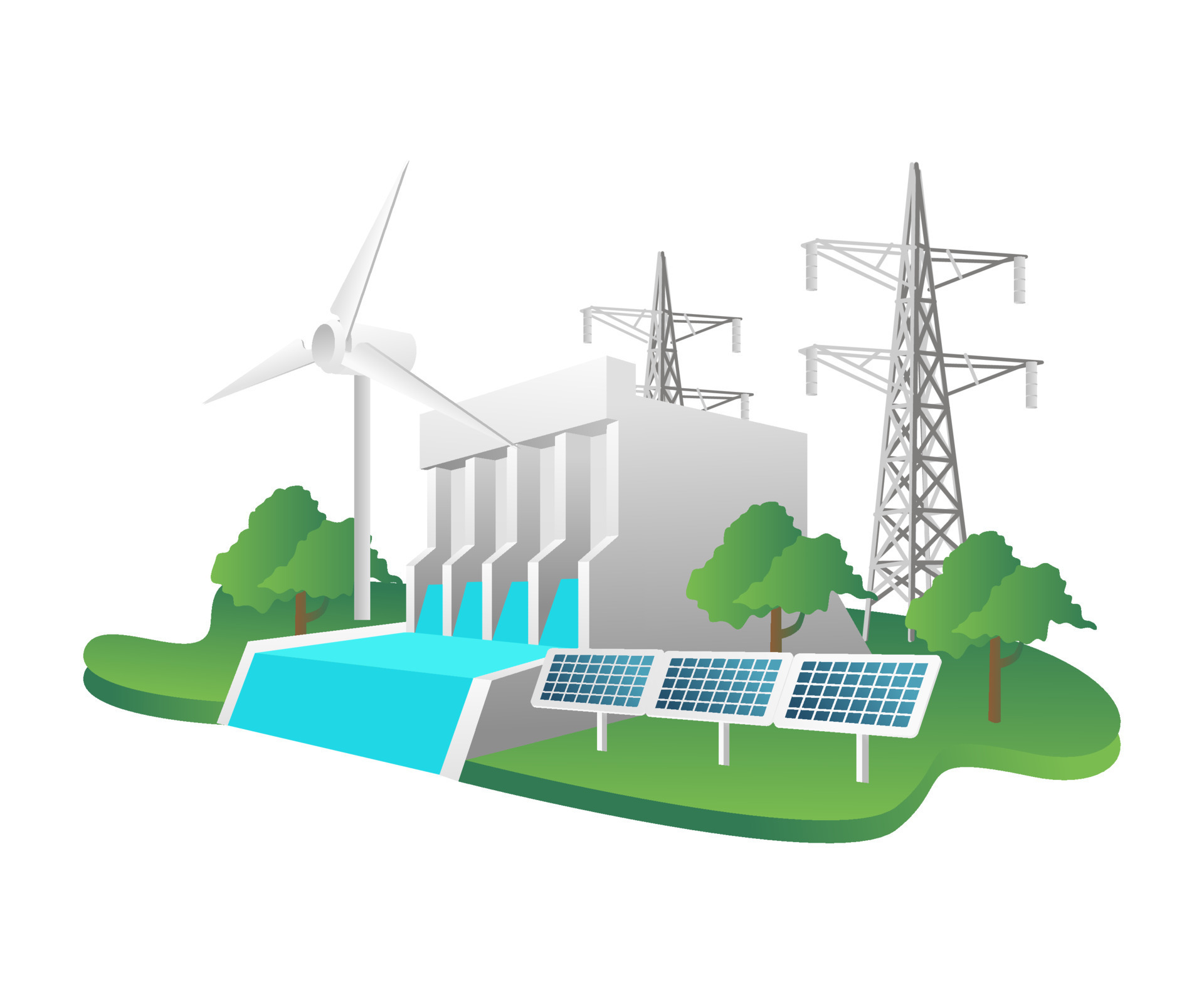 Flat isometric 3d illustration concept of electrical energy from