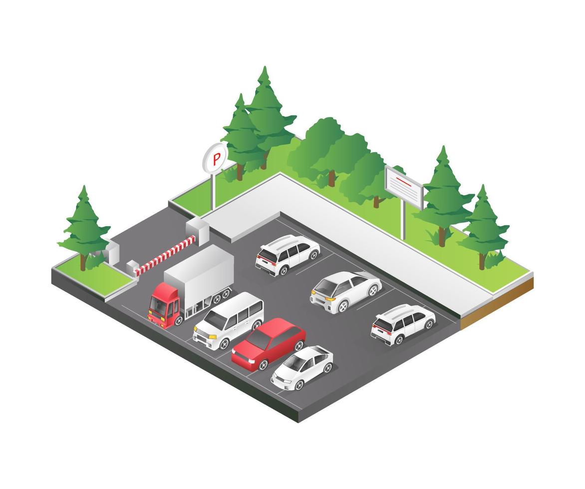 Flat isometric 3d illustration concept of public parking space vector