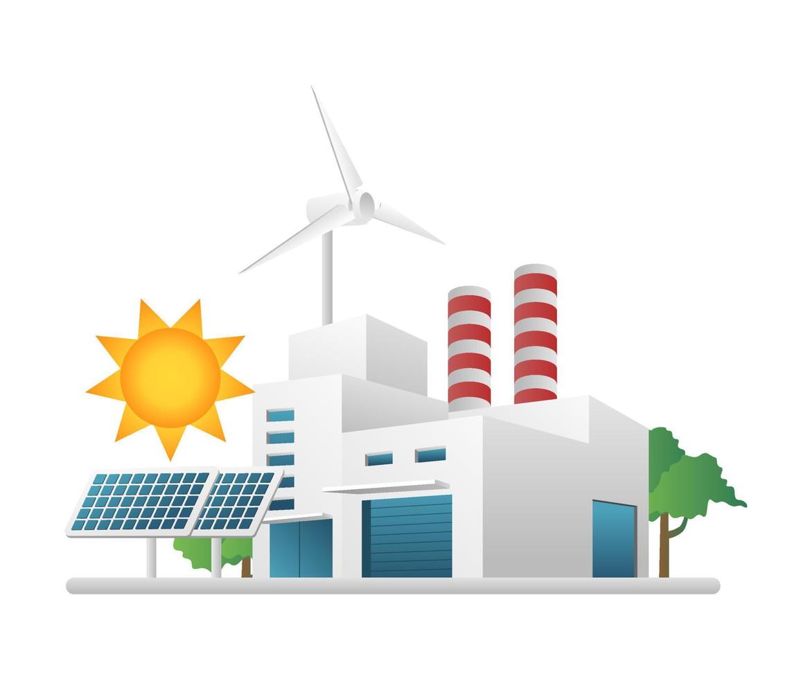 Flat isometric 3d illustration concept of industrial factory with solar panel energy vector