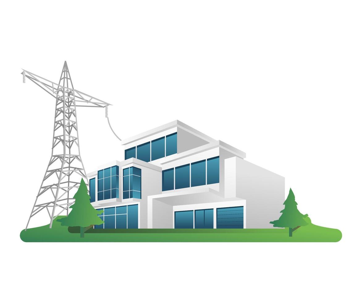 edificio minimalista de oficina de negocios de concepto de ilustración 3d isométrica plana con energía eléctrica solar vector