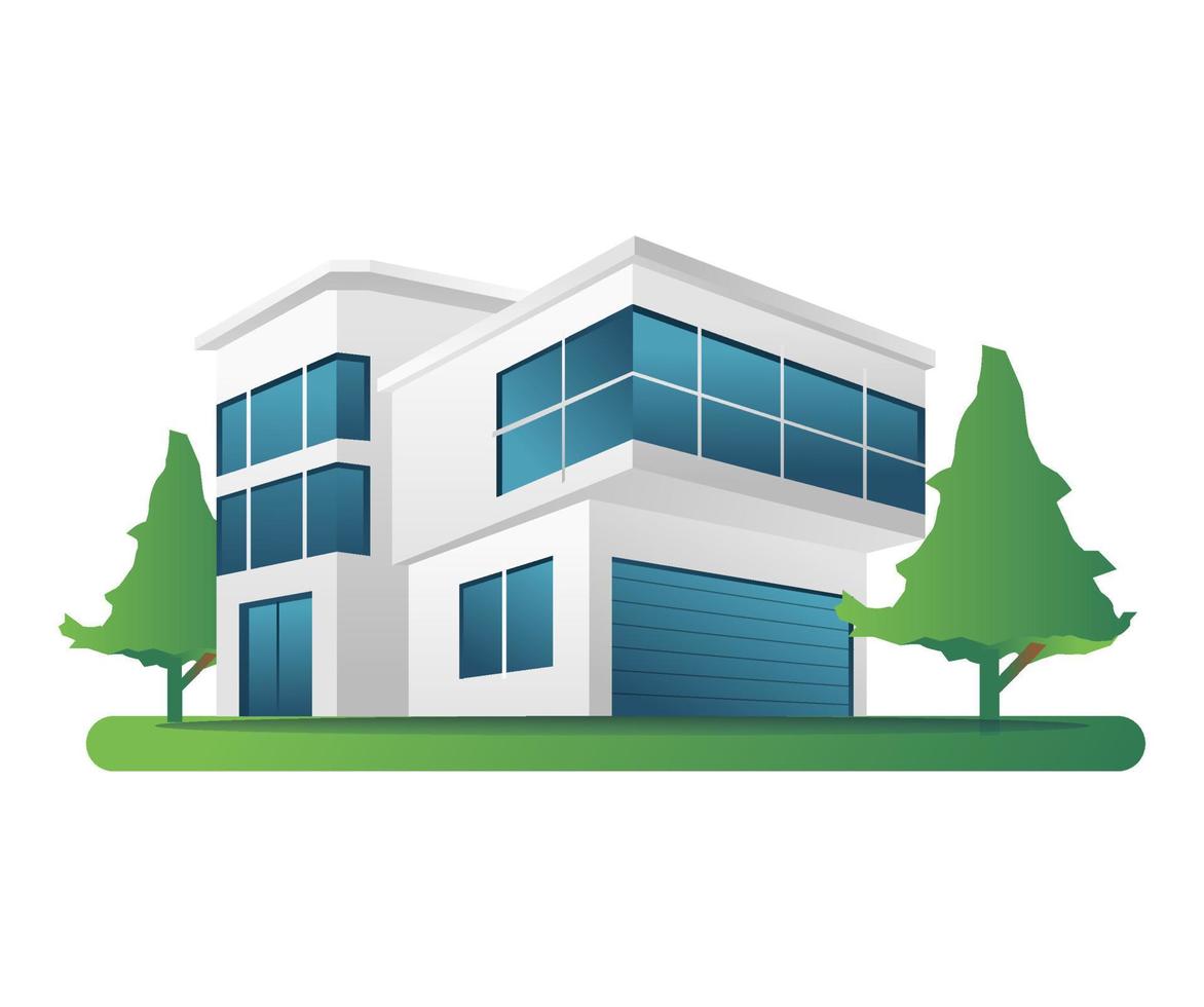 Flat isometric 3d illustration concept modern business office minimalist building vector