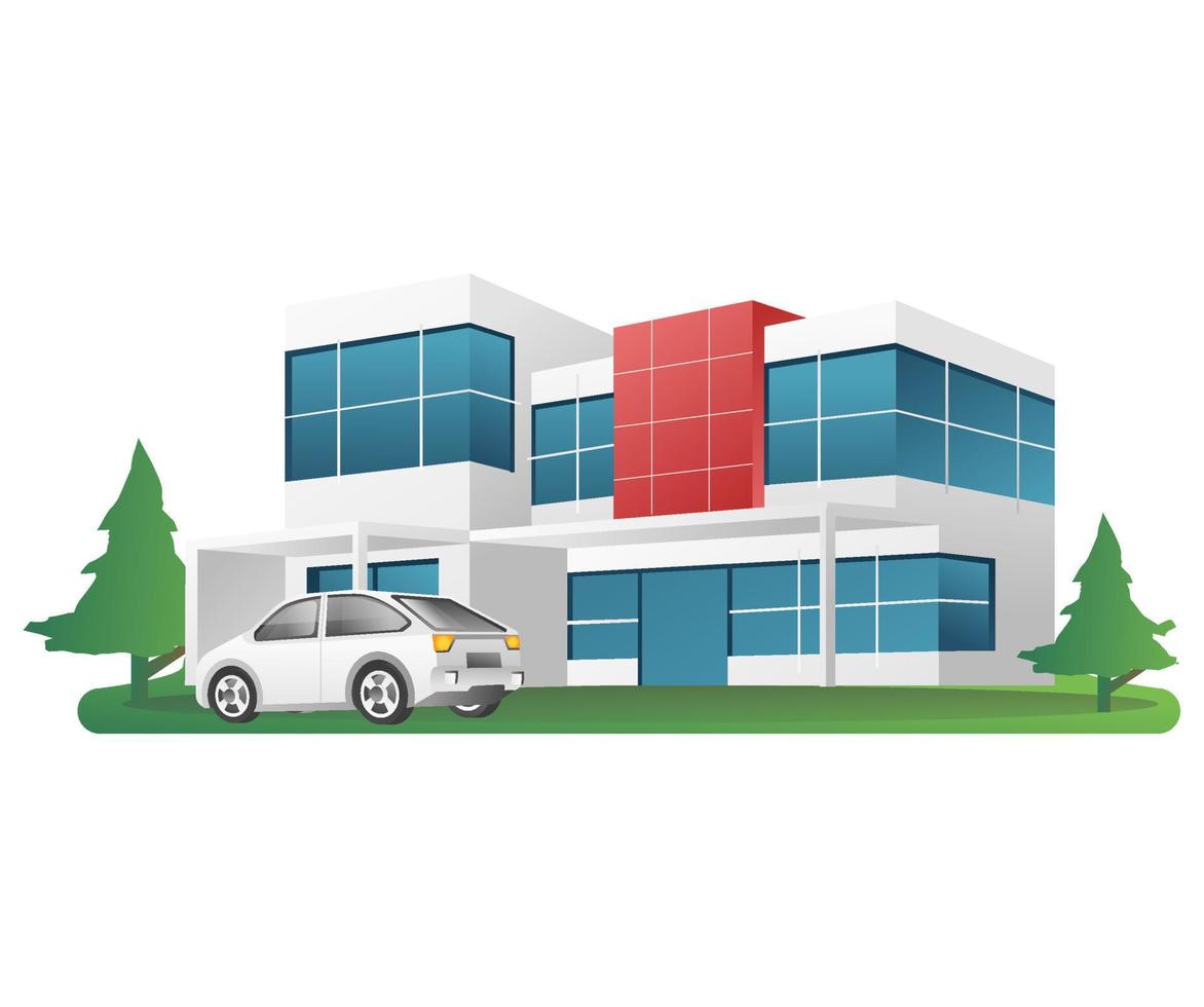 Flat isometric 3d illustration concept business office minimalist building with luxury car vector