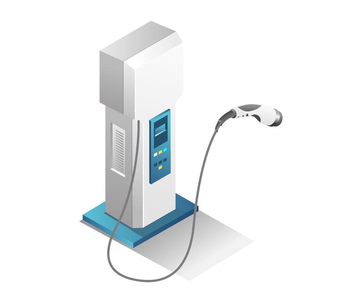 Flat isometric 3d illustration concept of electric car charging machine vector