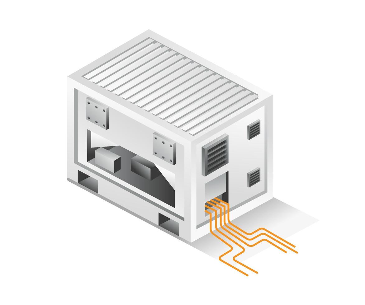 Flat isometric concept 3d illustration of battery box storing electric energy solar panel vector