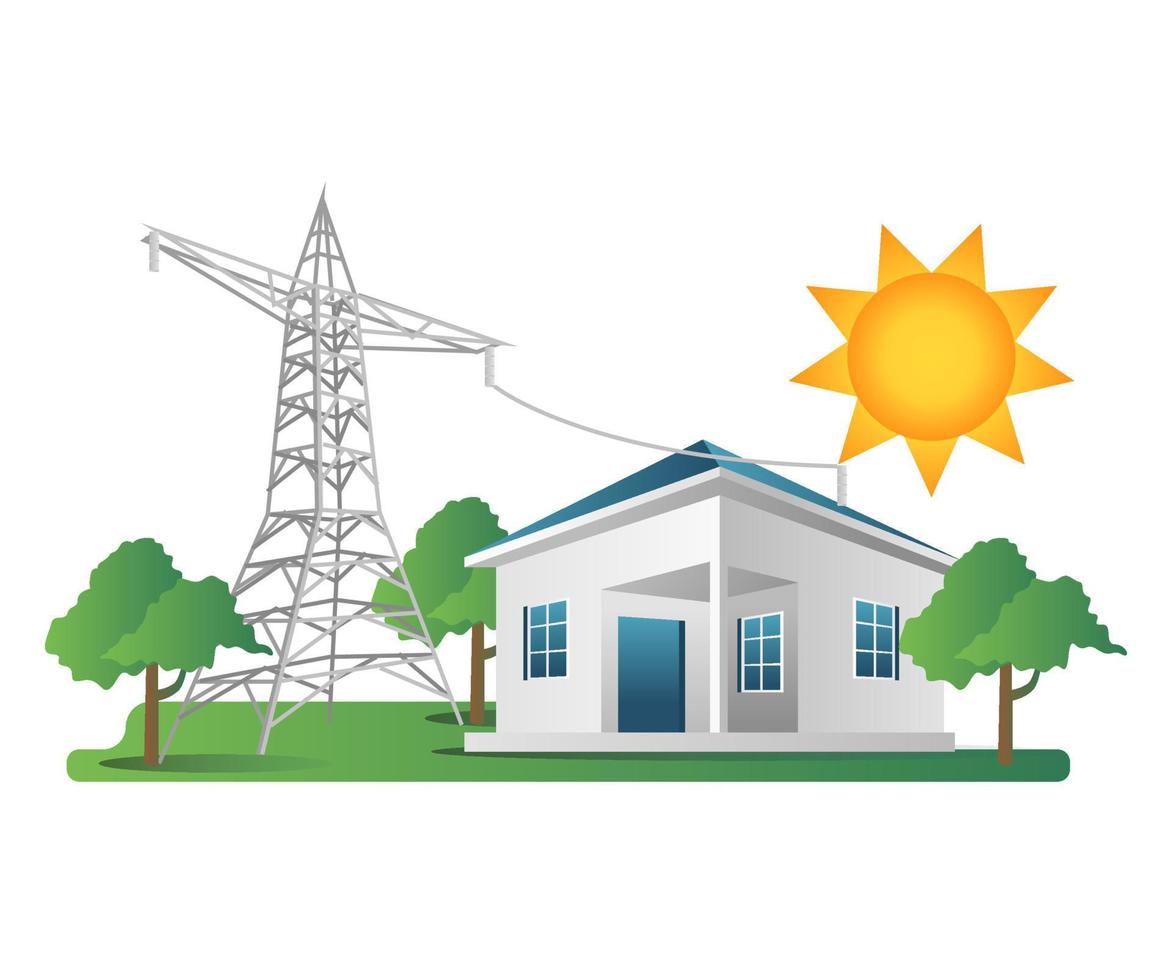 Flat isometric 3d illustration concept of house electricity pole lines vector