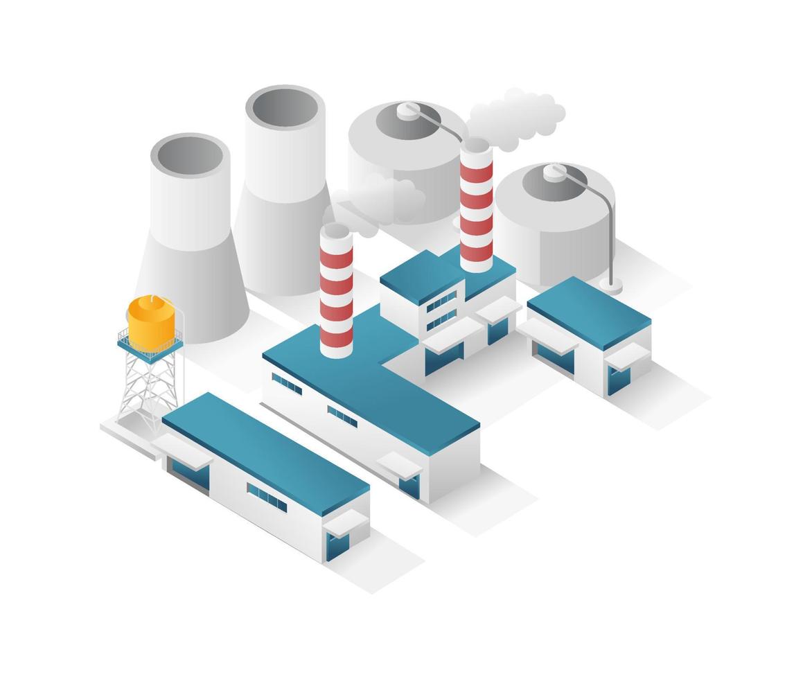 concepto plano de ilustración 3d isométrica de fábrica de industria minimalista de petróleo y gas vector