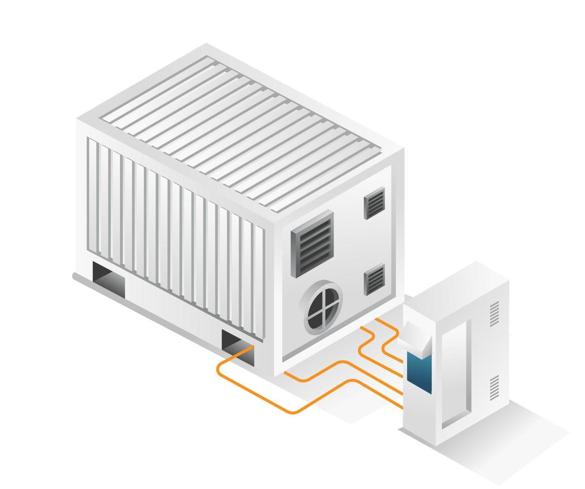 Flat isometric concept 3d illustration solar panel energy storage battery box vector