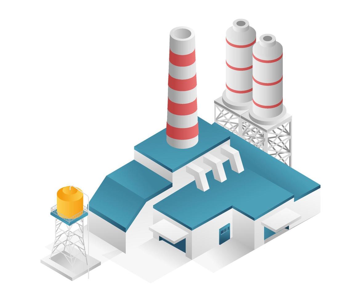 Flat isometric concept 3d illustration minimalistic building modern factory warehouse industry with gas cylinder and chimney vector