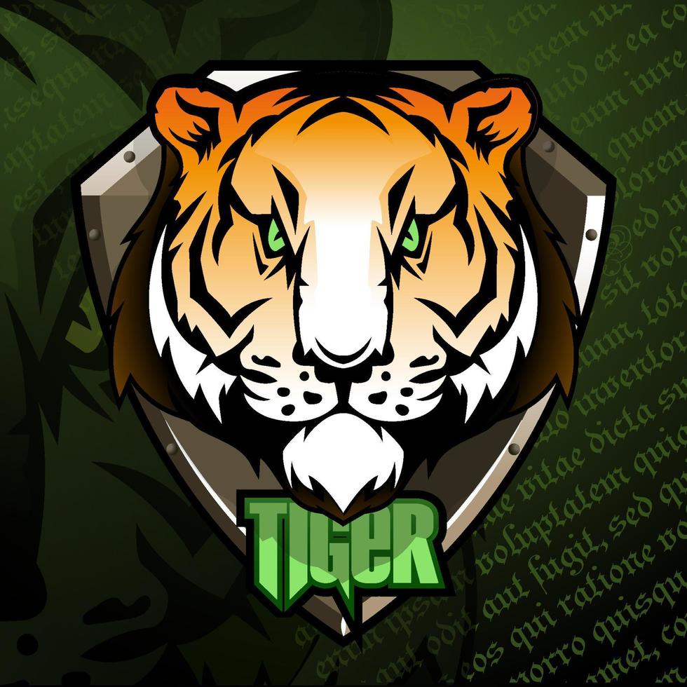 logo de cabeza de tigre en escudo caballeresco. vector