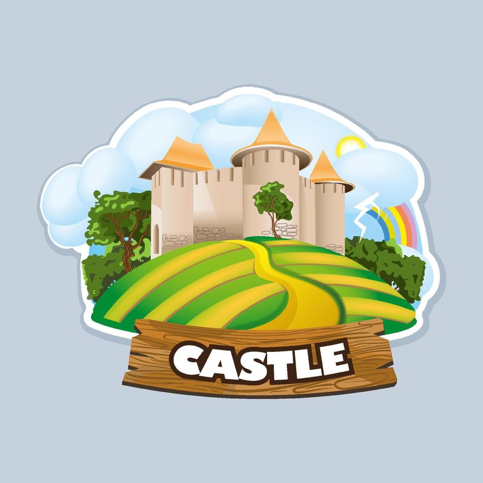 ilustración de una antigua fortaleza en una colina. vector