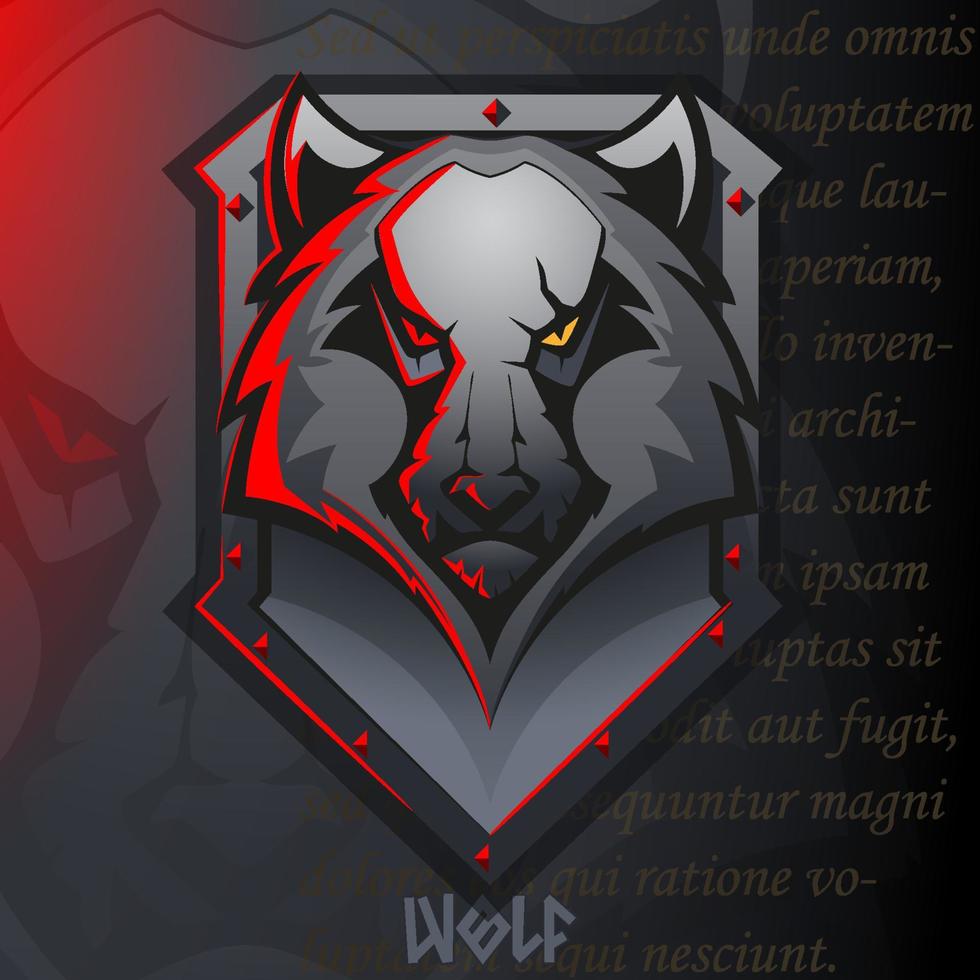 Logo of Wolf Head on knightly Shield. vector