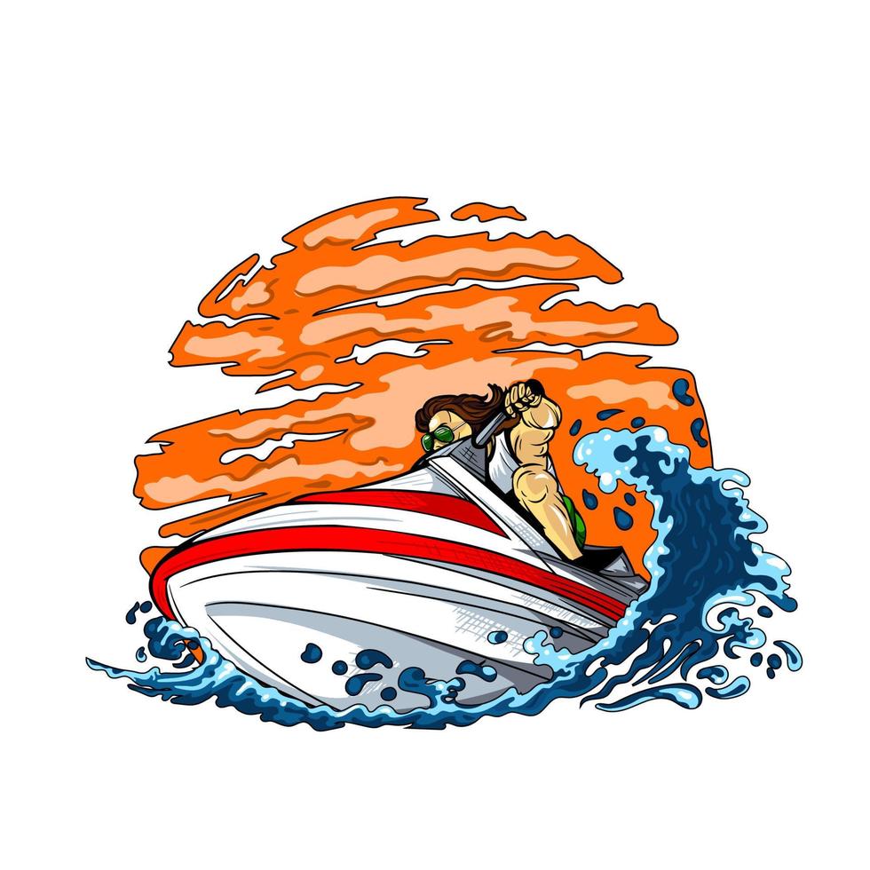 Illustration of Hydro cycle on a wave in the sea. vector