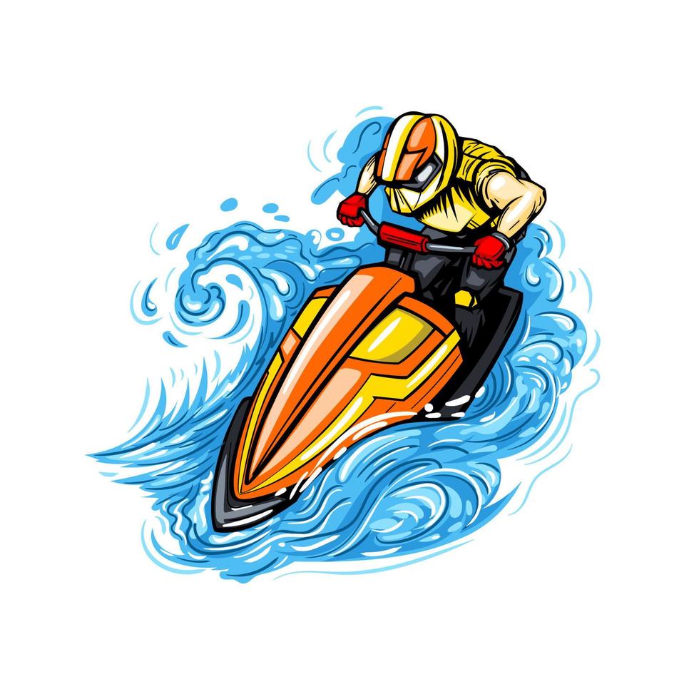 Hydro cycle rider on a wave in the sea. vector