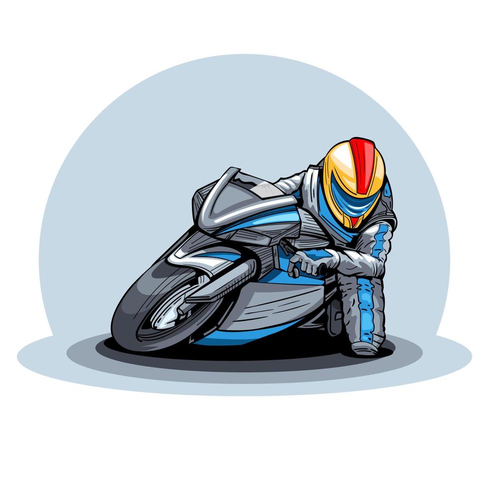 ilustración de un corredor en una motocicleta en un giro vector