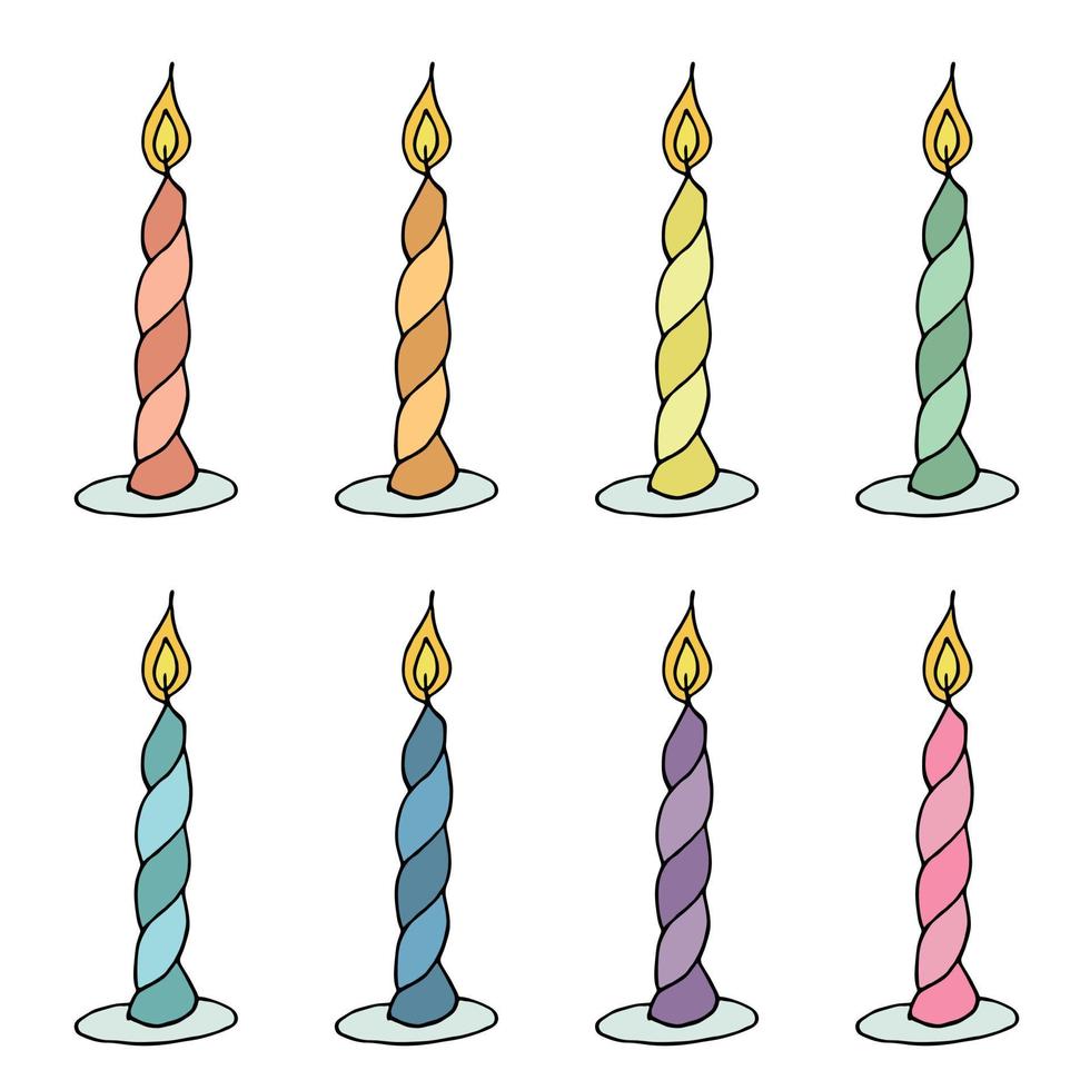 juego de velas de cumpleaños en llamas. ilustración de un solo garabato. clipart dibujado a mano para tarjeta, logotipo, diseño vector