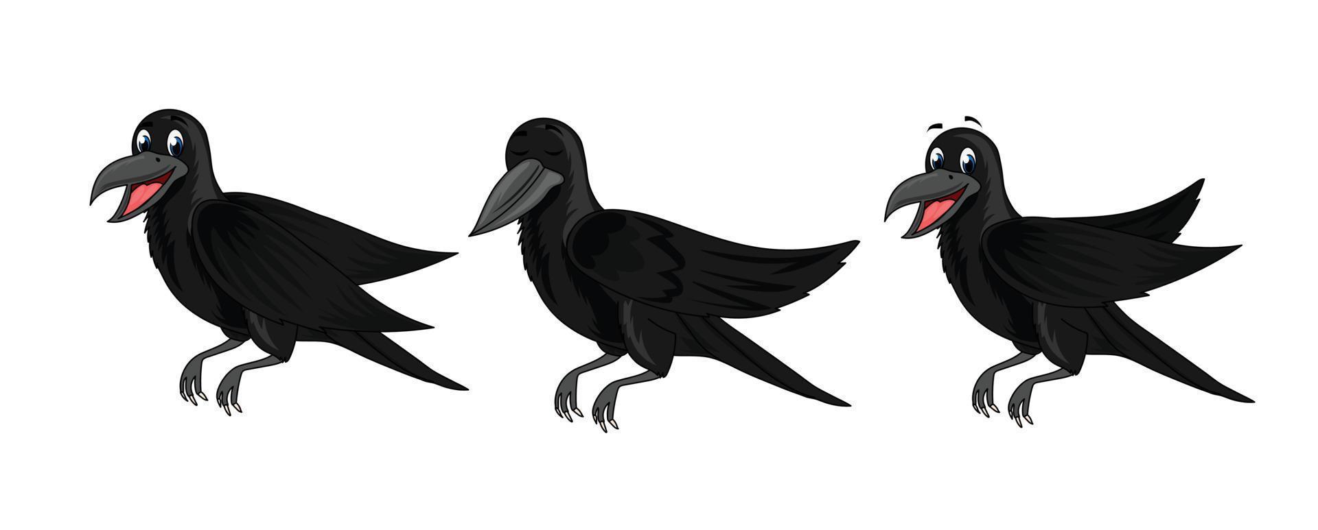 Crow animation poses vector illustration