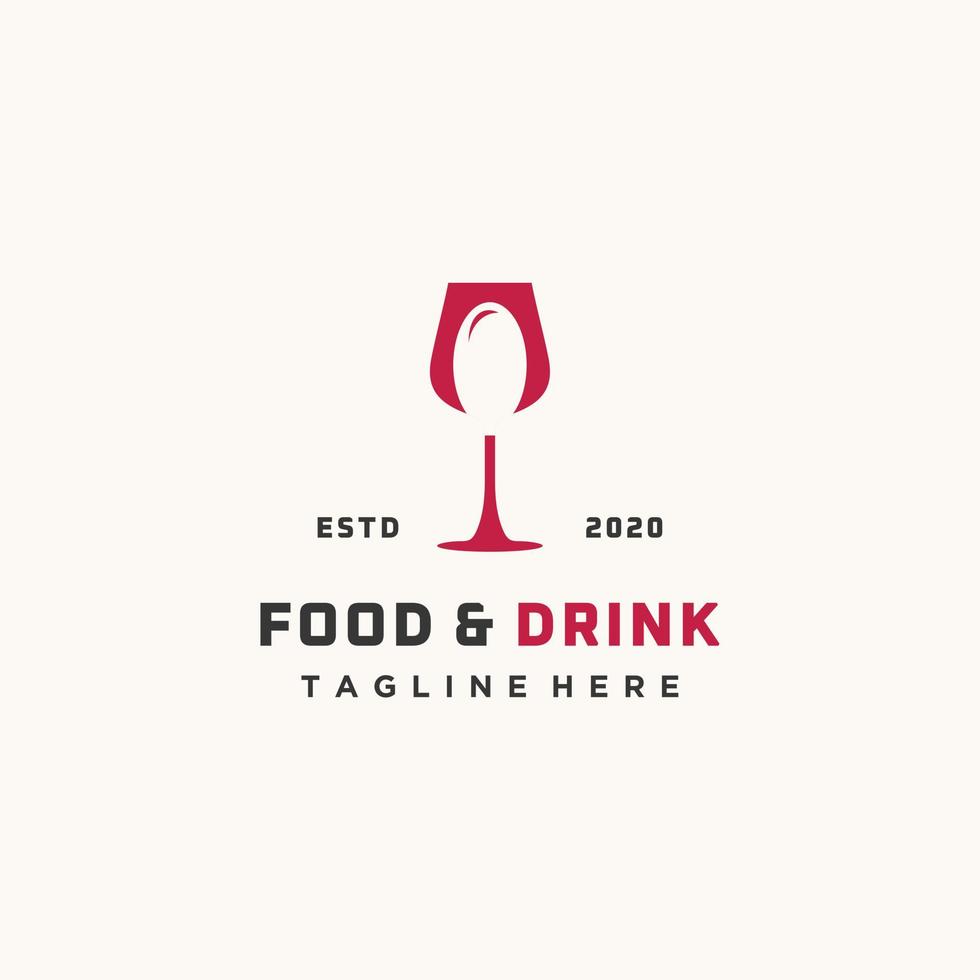 Food drink wine glass and spoon simple flat logo design vector illustration