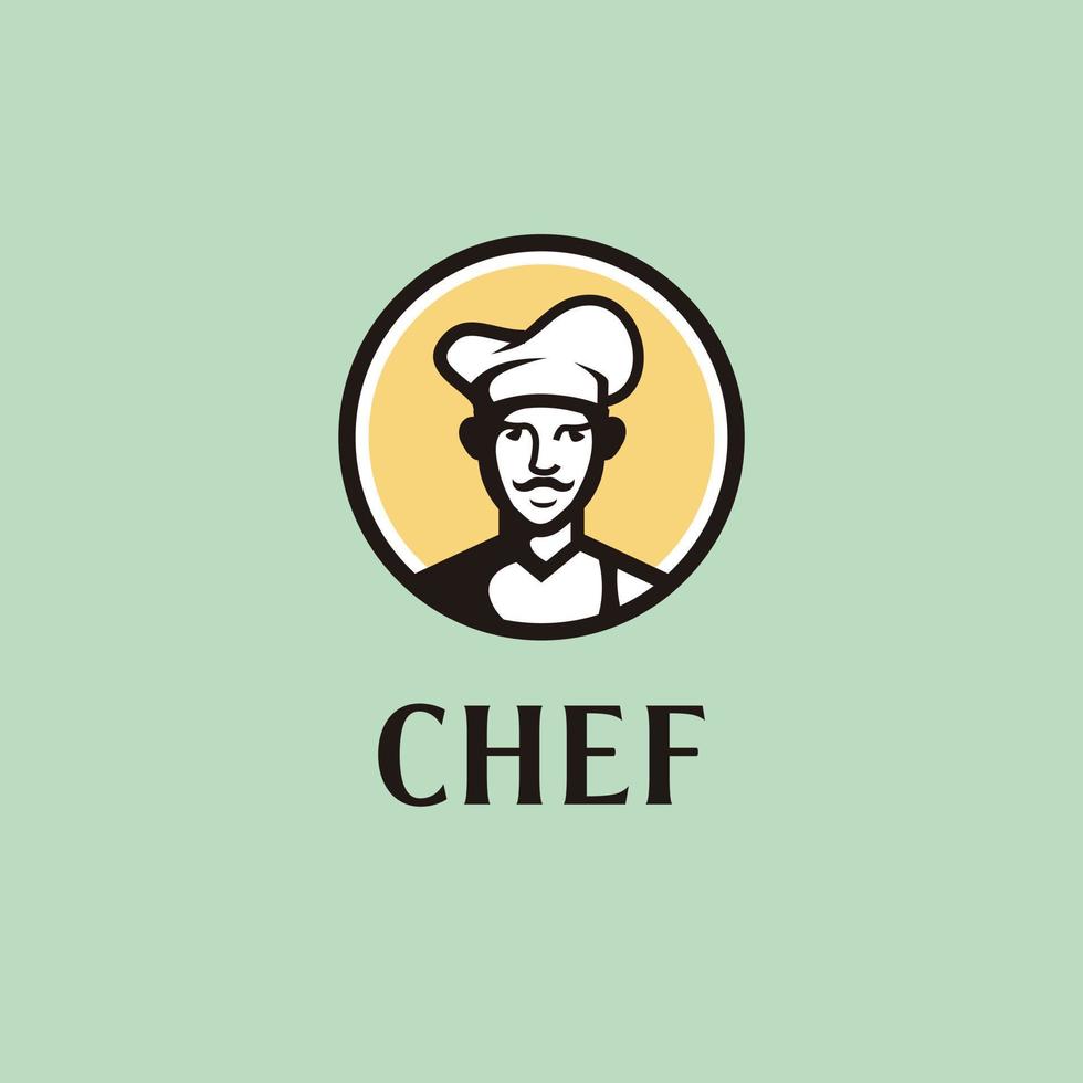 Chef man character logo design or vintage emblem. Cooking, food concept vector
