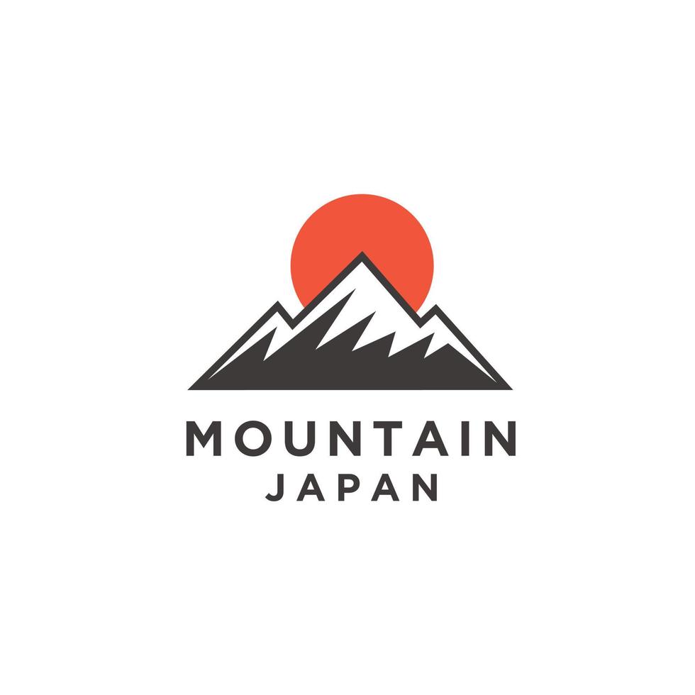 Mountain japan logo illustration with sun icon design in trendy badge style vector