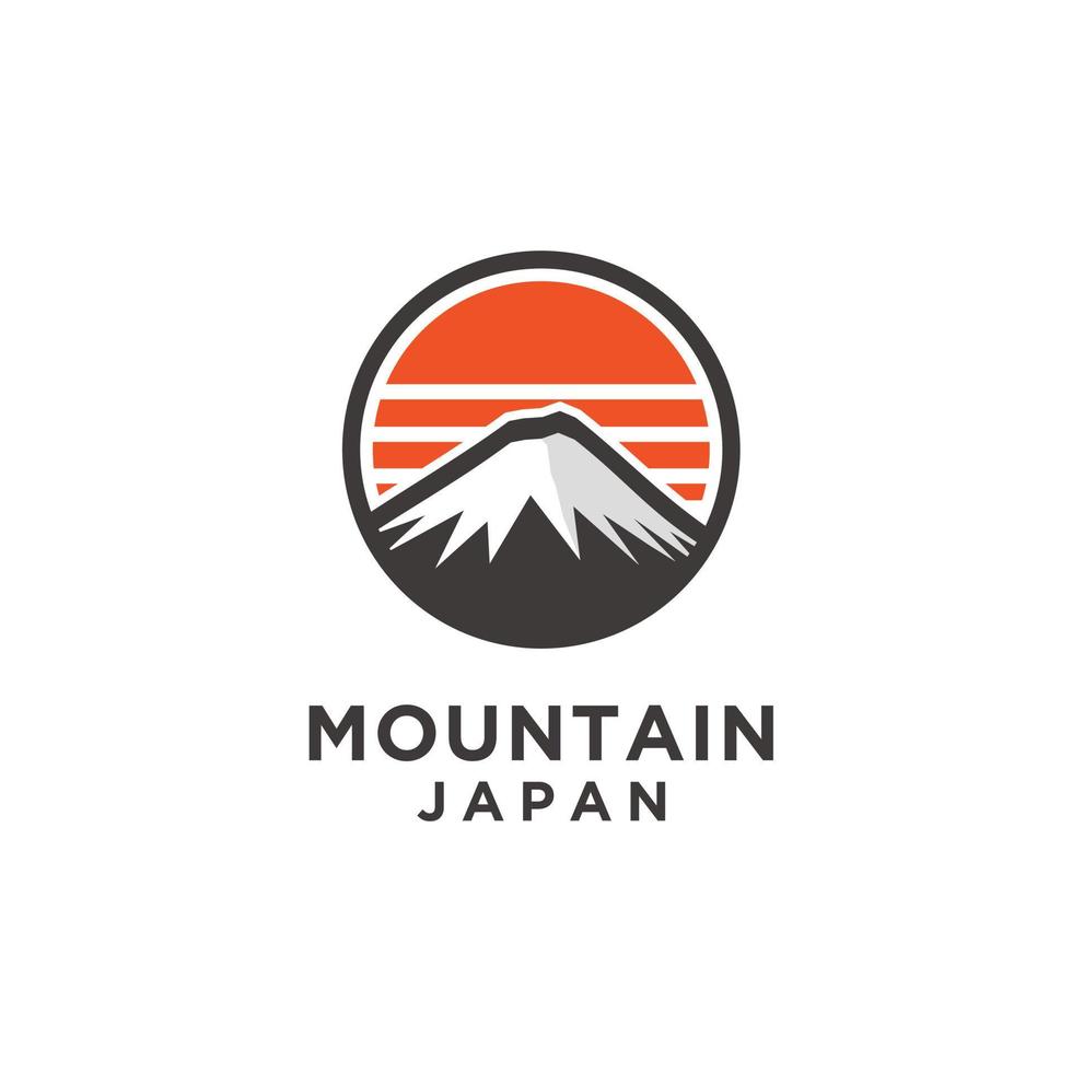 Mountain japan logo illustration with sun icon design in trendy badge style vector