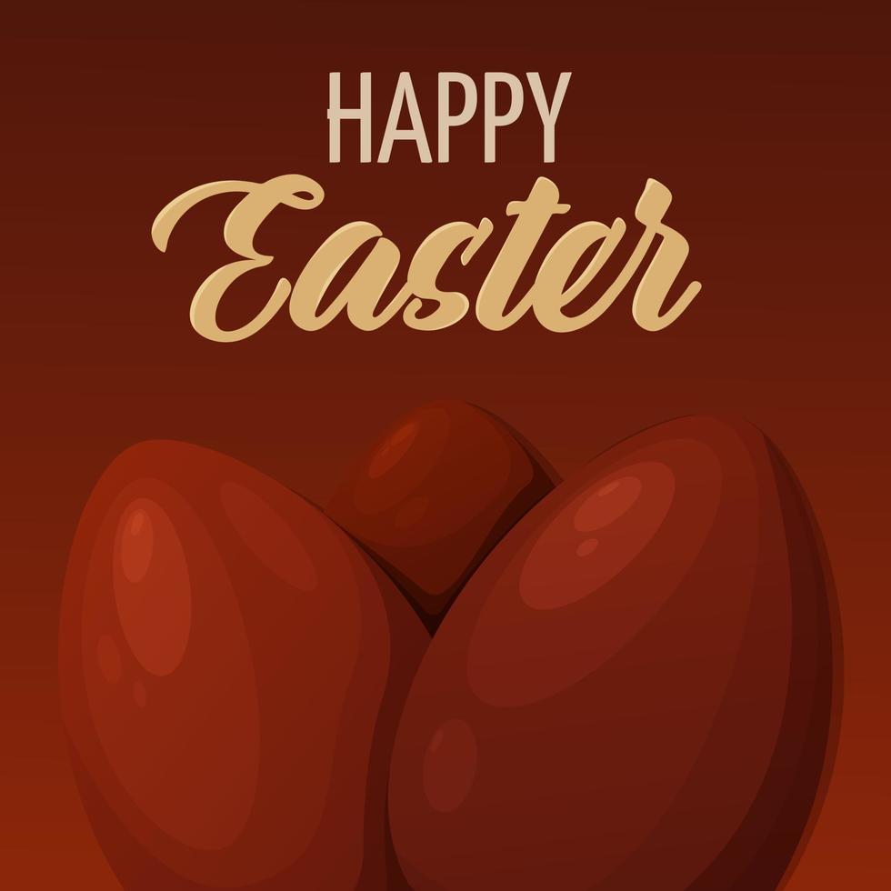 Eggs in red color on a square background with the text happy easter. Vector illustration for religious spring holiday. For banner, poster