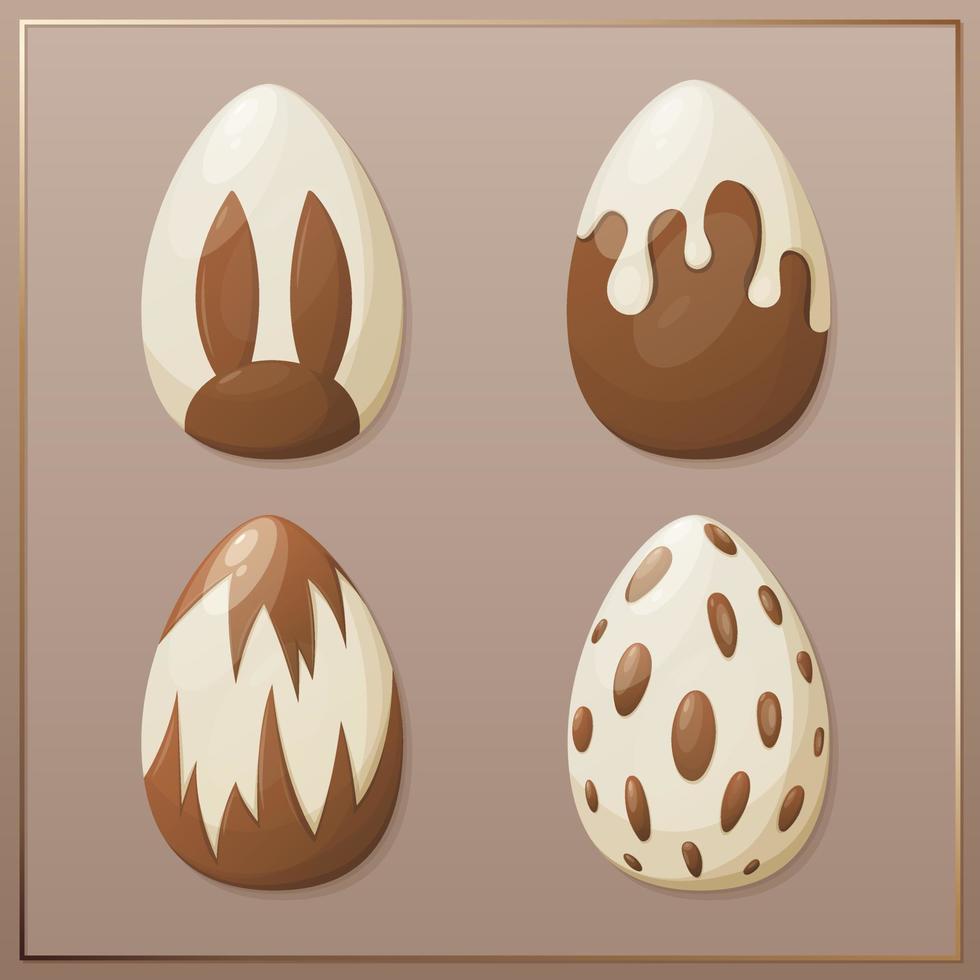 una colección de huevos de pascua decorados con chocolate en un marco dorado. ilustración vectorial para la fiesta religiosa de primavera. para pancarta, afiche, postal vector