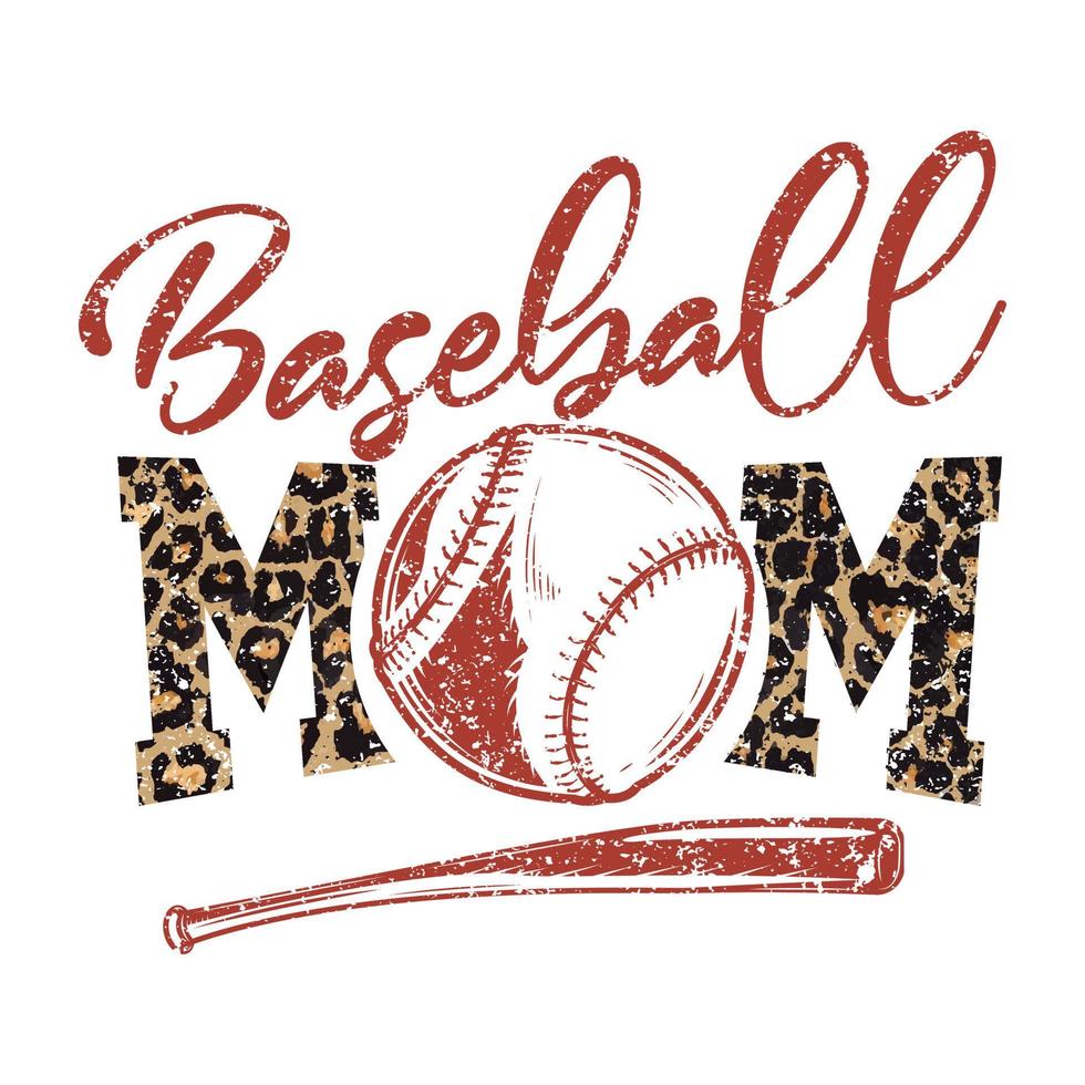 Baseball mom typography design leopard background vector