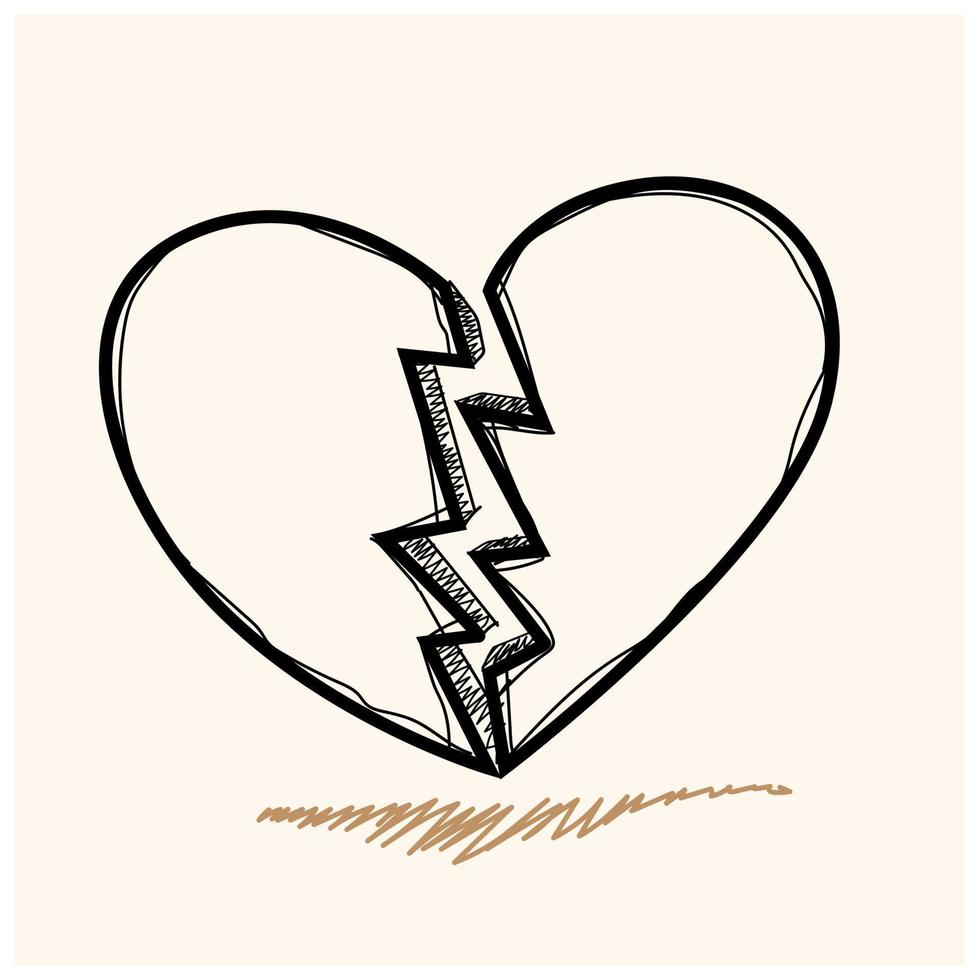 Vector heart sketch doodle illustration set with broken heart shape.