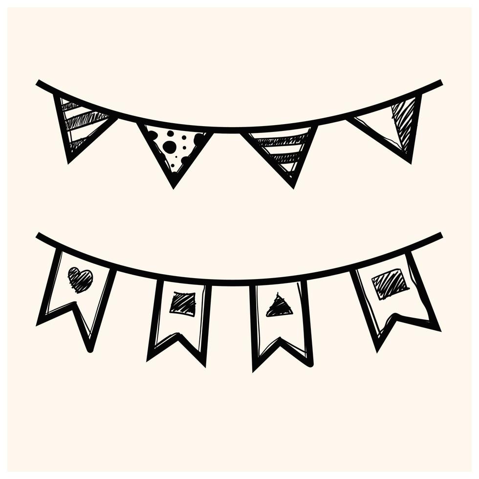 Doodle party bunting flags set for decoration vector