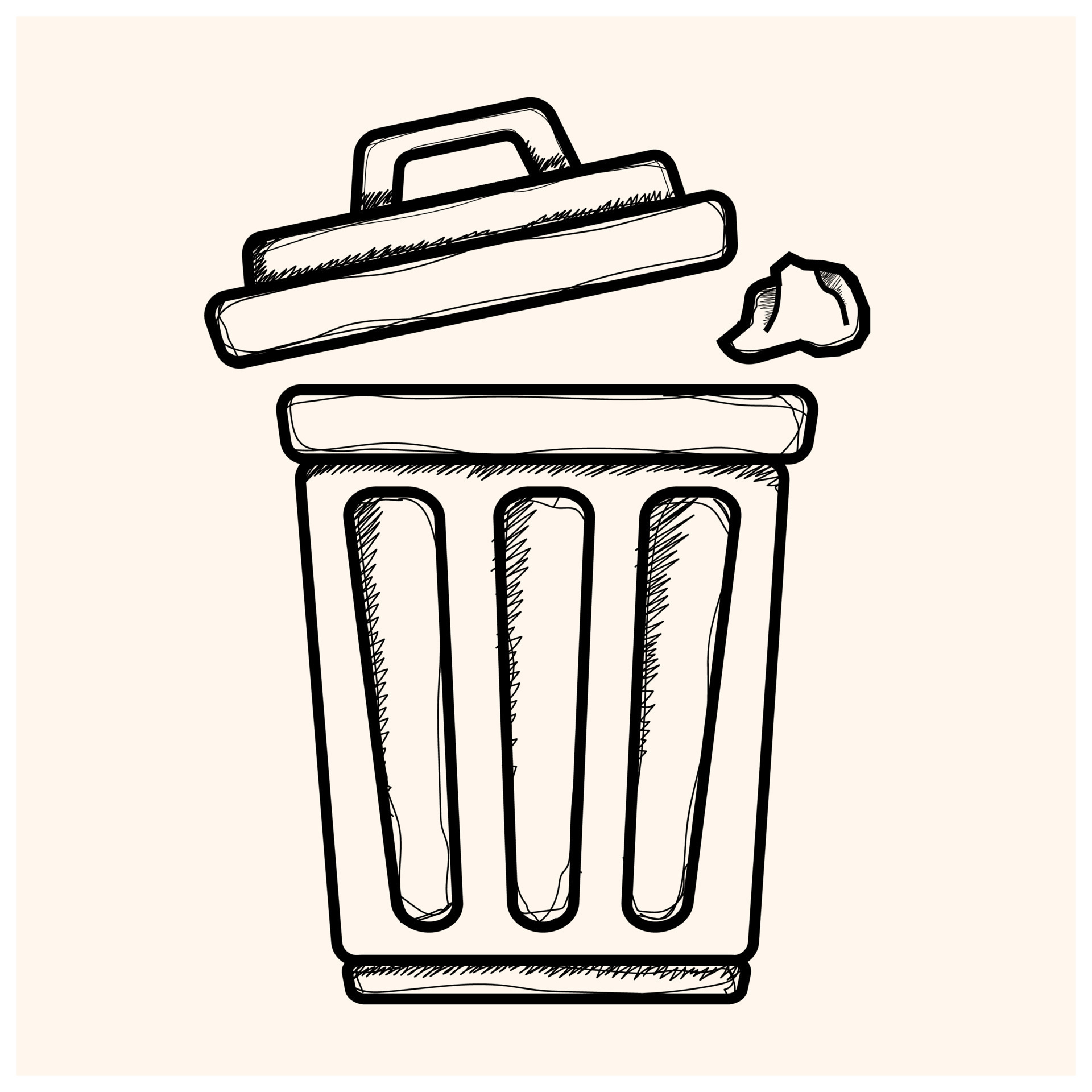 Sketched empty trash bin desktop icon doodle design element in vector
